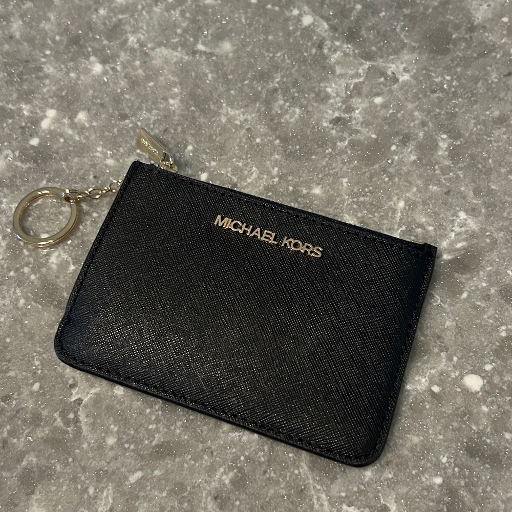 Michael Kors Black Card Pouch with Gold Keyring